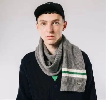 [ 즉시 구매 OK ] 라코스테 리브 니트 라인 머플러 라이트 그레이