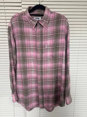 FILA 핑크 체크 플란넬 셔츠 L