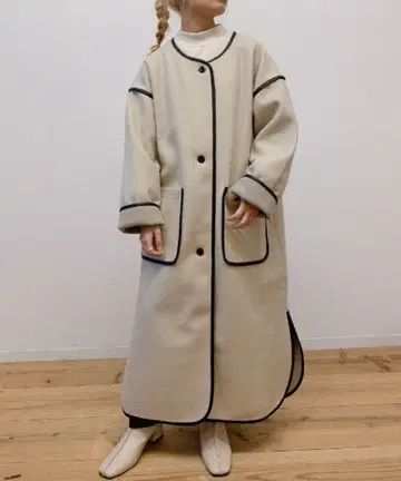 VANNIE U 노카라 파이핑 롱 코트