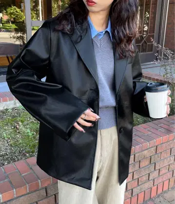 chillfar 인조 가죽 루즈 테일러드 자켓