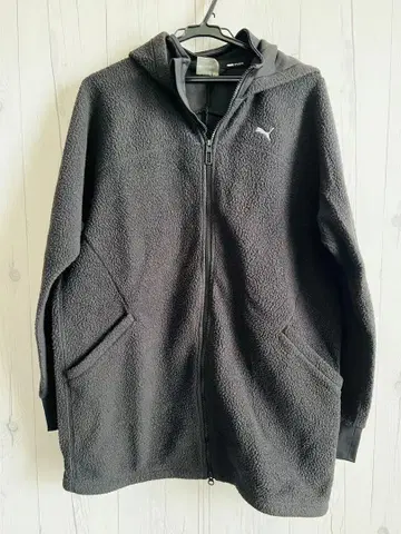 Puma 플리스 후드 부착 후드티 블랙