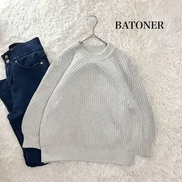 BATONER 코튼 하찌편직 니트 크루넥 라이트 그레이 캐주얼