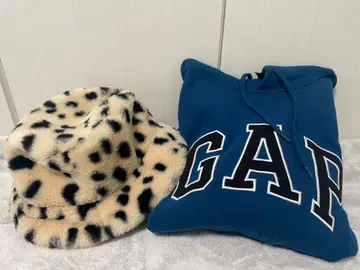 GAP 블루 후드티 속기모 표범 무늬 헤이세이 갸루 버킷햇 복슬복슬