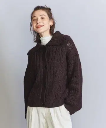 케이블 니트 빅 칼라 가디건