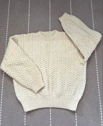 루즈핏 손뜨개질 아이보리 케이블 니트 L