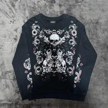 y2k 맨투맨 블랙 스컬 해골  헤이세이 시크 스타일 갸루 남자 그런지