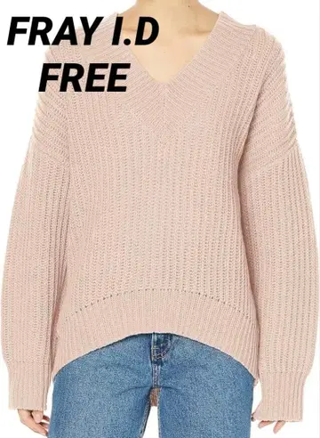 프레이아이디 핑크 V넥 오버 사이즈 니트 스웨터