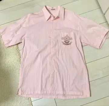 피아 스포츠 핑크 스트라이프 반팔 셔츠 자수 포켓 XL 사이즈