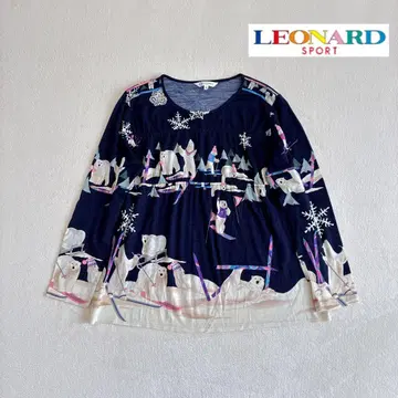 LEONARD SPORT 울 100% 북극곰 패턴 상의 빅 사이즈 42