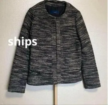 쉽스 노카라 트위드 자켓 블랙 S