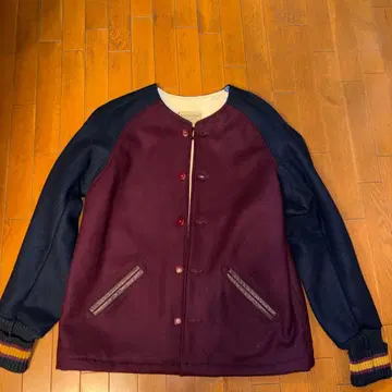 스쿠컴 울 혼방 바시티 자켓 와인 레드 네이비