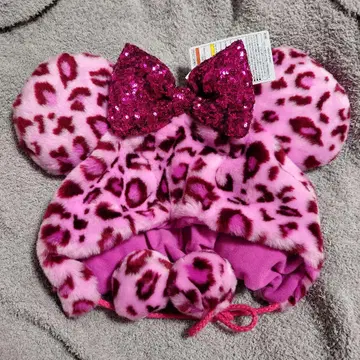 디즈니 미니 팬캡 레오파드 무늬 핑크