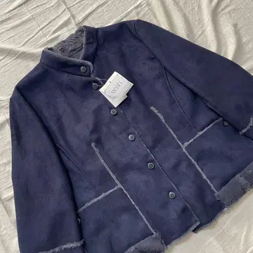 미사용 택 포함 미제르 무스탕 코트 LL 네이비 퍼 숏 기장