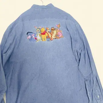 레어 90s Disney 디즈니 데님 셔츠 푸우 빅 실루엣