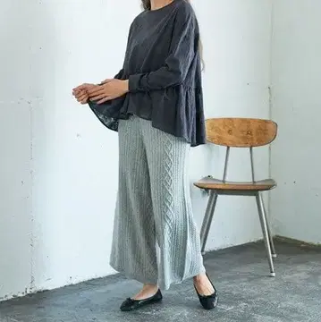 퓨어세신 케이블 와이드 팬츠