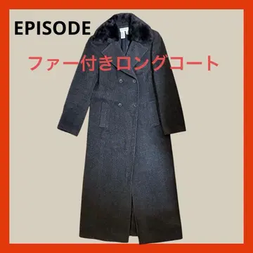 EPISODE 다크 그레이 울 혼방 롱 코트 퍼 포함