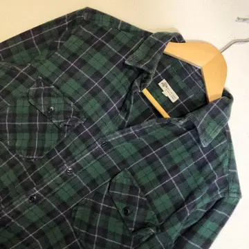 Natural Story 체크 무늬 긴팔 셔츠 그린/네이비