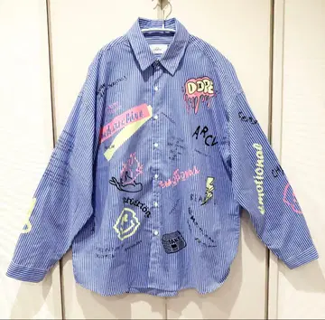 한국 2nd ARCHIVE 오버 사이즈 셔츠 블루 화이트 스트라이프