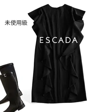 미사용급 에스카다 ESCADA 낙하감 방주름 백프릴 원피스 블랙