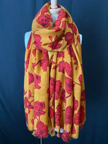 컬러풀 스톨 대형 블루 레드 옐로우 컬러 꽃무늬 새상품 미사용 택 포함