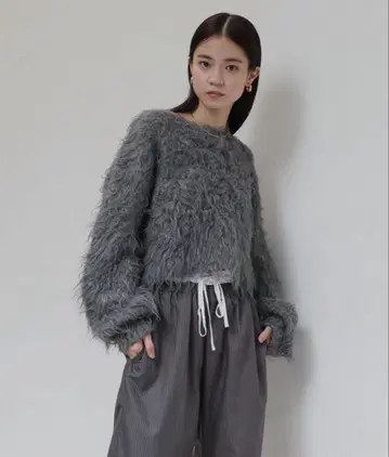 ENC 테디베어 샤기 크롭 풀오버