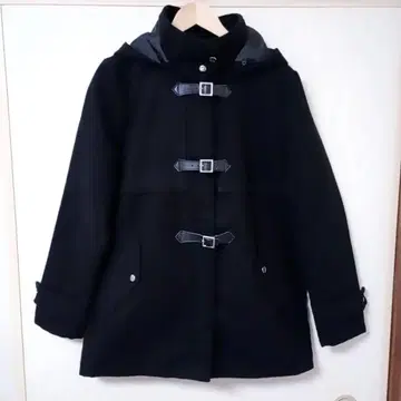 후드 부착 더플 코트 미들 기장 블랙 하이넥 포켓 ll l