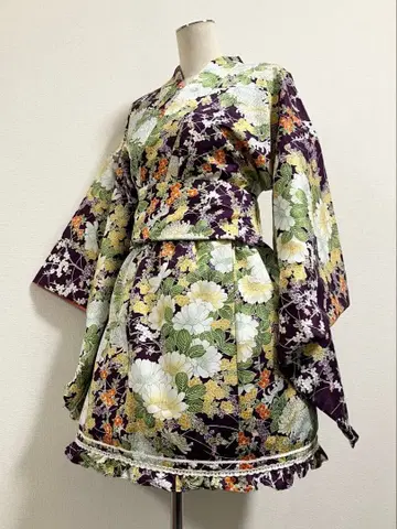 기모노 드레스 미니 보라색 세퍼레이트 프리 사이즈 리메이크 핸드메이드