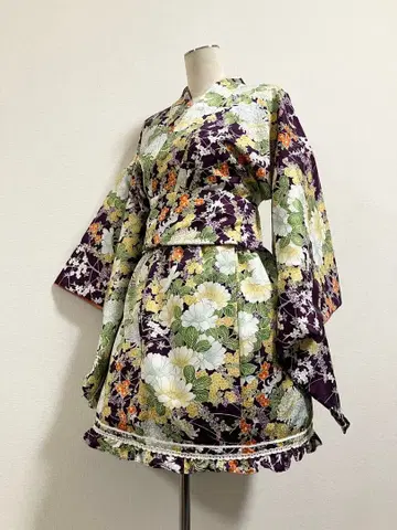 기모노 드레스 미니 보라색 세퍼레이트 프리 사이즈 리메이크 핸드메이드