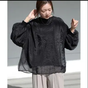 시스루 벌룬 슬리브 상의 (블랙)