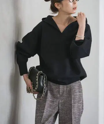 새상품급 NOBLE 노블 접결 턱 편직 후드 풀오버 블랙