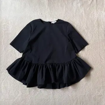 요리 개더 블라우스 페플럼 반팔 플레어 38 네이비 워셔블 요리