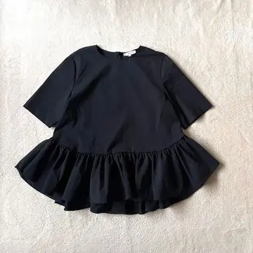 요리 개더 블라우스 페플럼 반팔 플레어 38 네이비 워셔블 요리