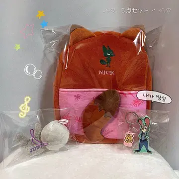 주토피아 닉 꼬리 백팩/주디 꼬리 머리끈 키링 세트
