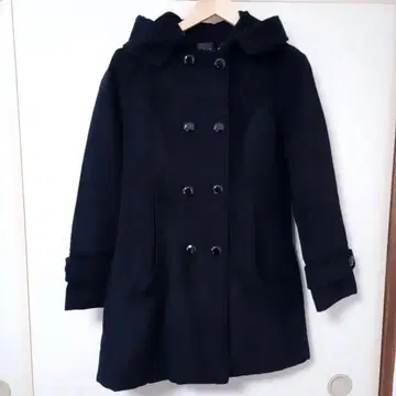 새상품급 후드 부착 코트 LL 블랙 미들 롱 포켓 옷깃