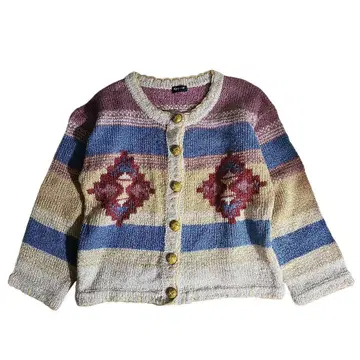 오르테가 무늬 & 굵은 보더 루즈핏 디자인 둥근넥 가디건 69093