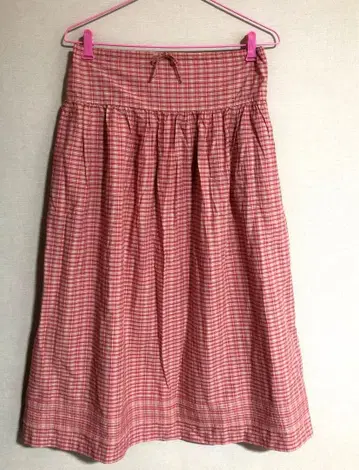 핑크하우스 체크 롱 스커트 개더