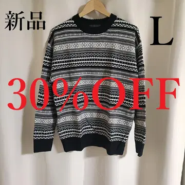 새상품 어반 리서치 L 울 혼방 올 패턴 니트 스웨터 블랙 계열