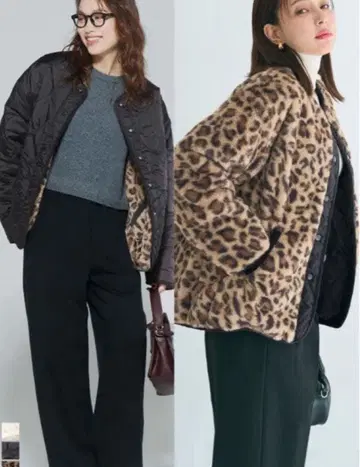 [ 새상품급 ] coca 워셔블 리버서블 퀼팅 블루종 레오파드 L