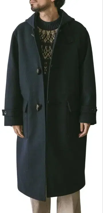 새상품급 어반 리서치 도어즈 비슈 울 더플 코트 네이비 M 사이즈