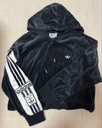 adidas 후드 부착 스웨이드 후드티 L 블랙