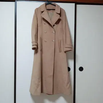 여성용 베이지 더블 브레스트 코트