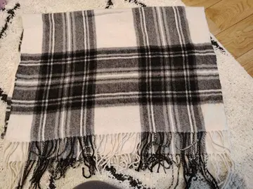 캐시미어 100% 대형 체크 무늬 프린지 스톨 블랙 화이트 그레이 모노톤