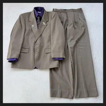[ vintage 레어 ] 4점 셋업 수트 카키 베이지 핀즈 성인식
