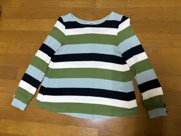 호코모모라 40 코튼 100 스트라이프 긴팔 티셔츠 소매 꽃 자수 버튼