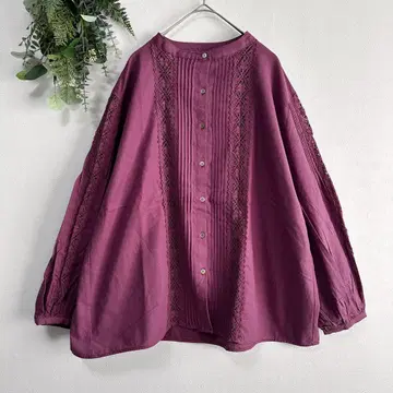 사만사 모스모스 UV컷 가공 섬세한 어른의 레이스 블라우스 퍼플 루즈핏