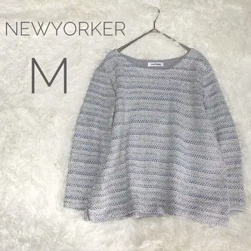 NEWYORKER 뉴요커 믹스 편직 긴팔 니트 실버 라메 혼방 M