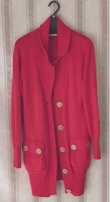 빨간색 버튼 달린 가디건