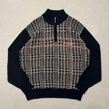 DUNLOP 골프 하프 지퍼 패턴 니트 하운드투스