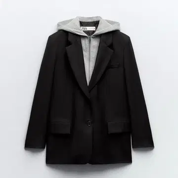 ZARA 콤비 블레이저 후드 블랙