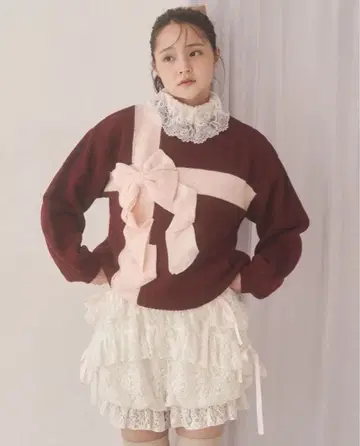 새상품급 merry jenny 선물 리본 니트 (보르도)